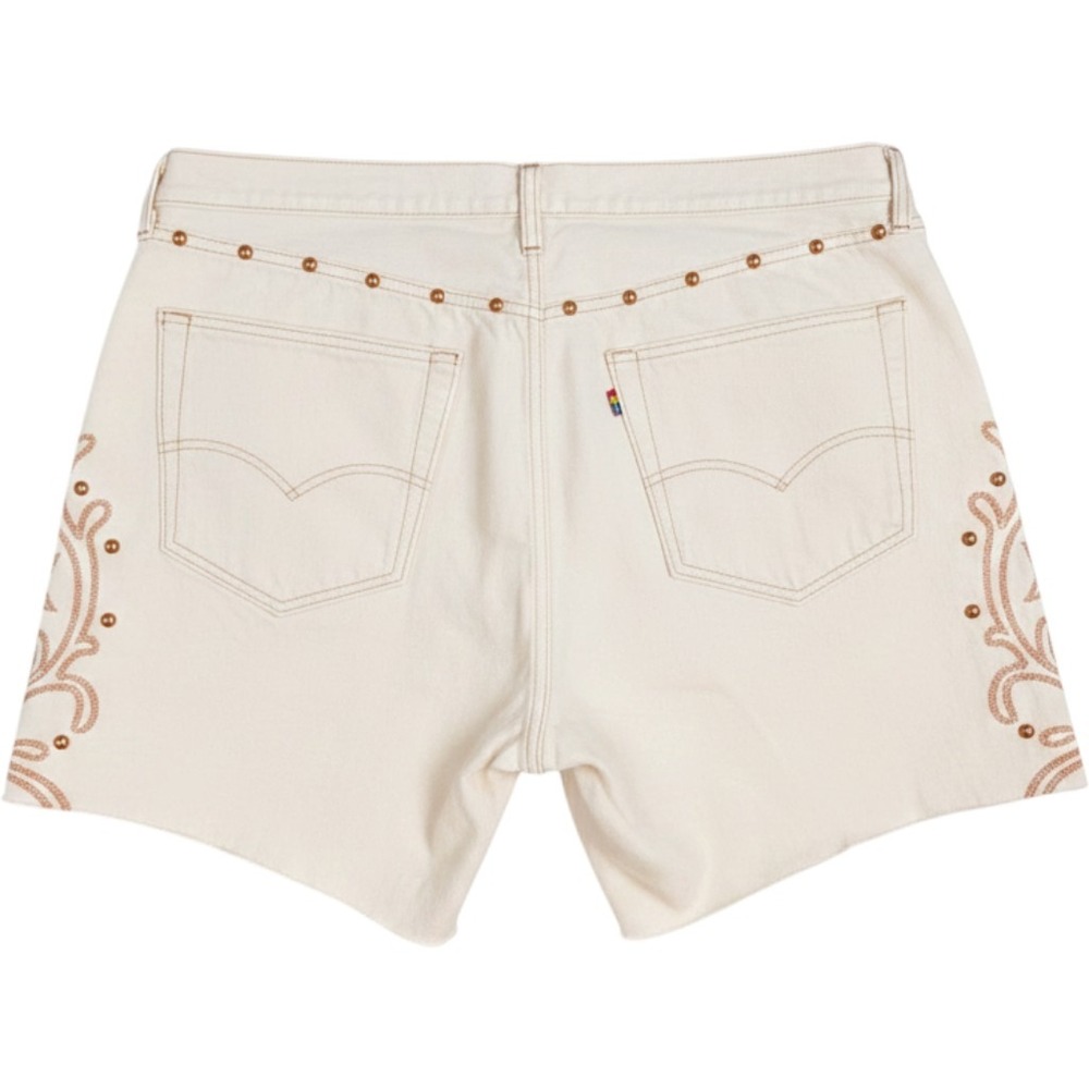 Levis 501 93 Denim‎ Shorts Mens 40 Off White Studded Embroidered Rainbow Tab